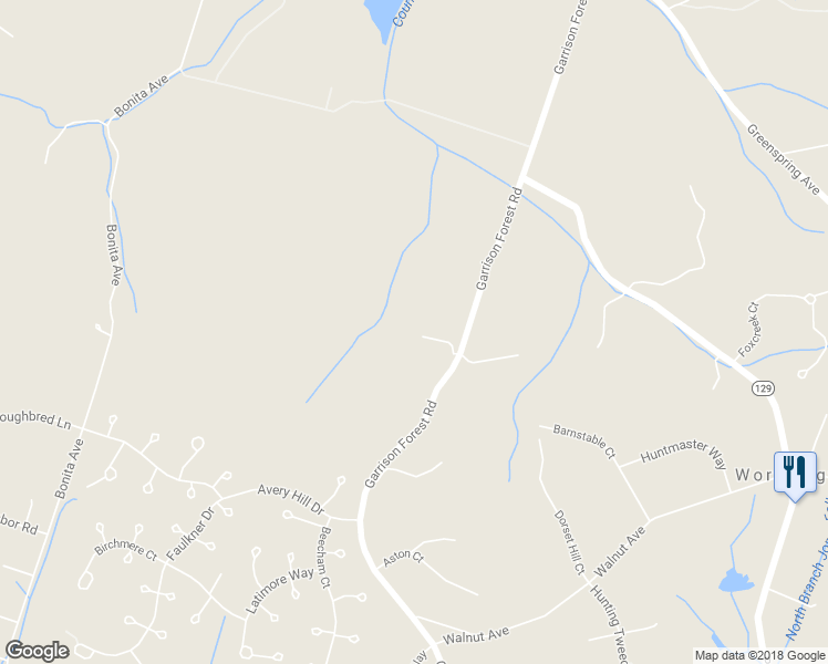 map of restaurants, bars, coffee shops, grocery stores, and more near 12332 Garrison Forest Road in Owings Mills