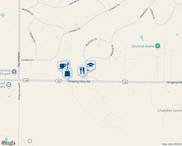 map of restaurants, bars, coffee shops, grocery stores, and more near 41012 Madrid Drive in Parker