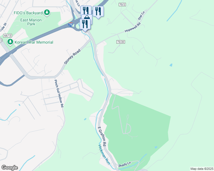 map of restaurants, bars, coffee shops, grocery stores, and more near 380 East Grafton Road in Fairmont