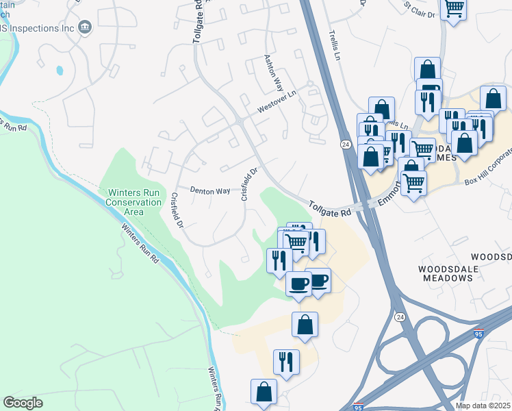 map of restaurants, bars, coffee shops, grocery stores, and more near 3803 Easton Court in Abingdon