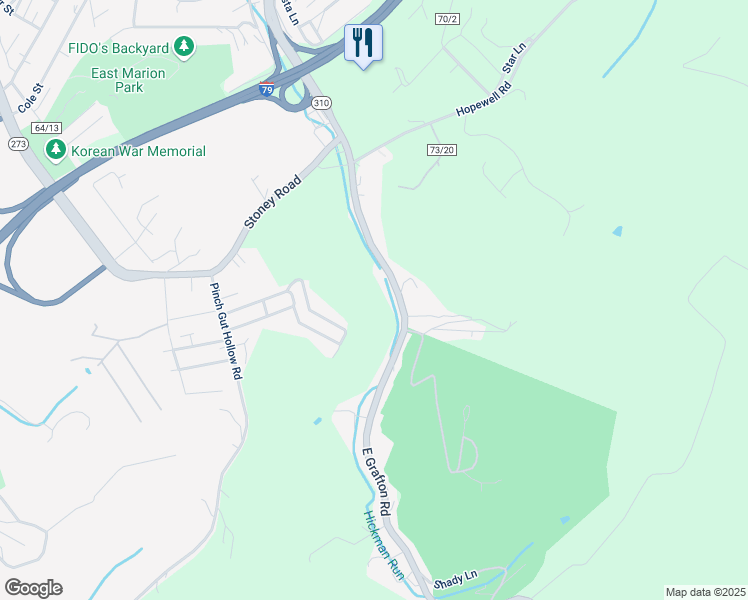 map of restaurants, bars, coffee shops, grocery stores, and more near 358 East Grafton Road in Fairmont