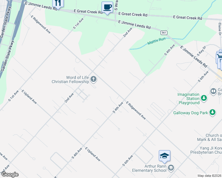 map of restaurants, bars, coffee shops, grocery stores, and more near 217 East Ridgewood Avenue in Galloway