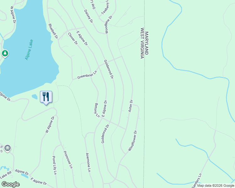map of restaurants, bars, coffee shops, grocery stores, and more near 651 Goldenrod Drive in Terra Alta