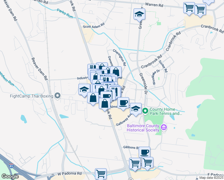 map of restaurants, bars, coffee shops, grocery stores, and more near in Cockeysville