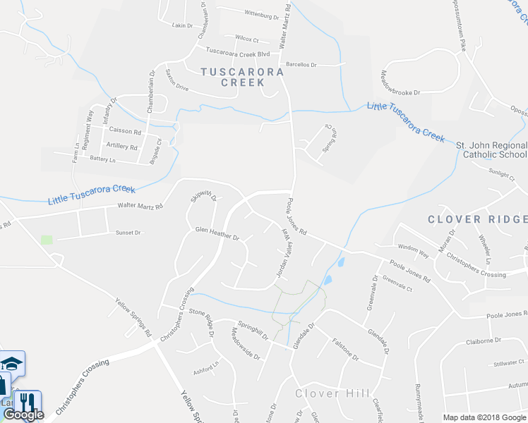 map of restaurants, bars, coffee shops, grocery stores, and more near 8308 Jordan Valley Way in Frederick