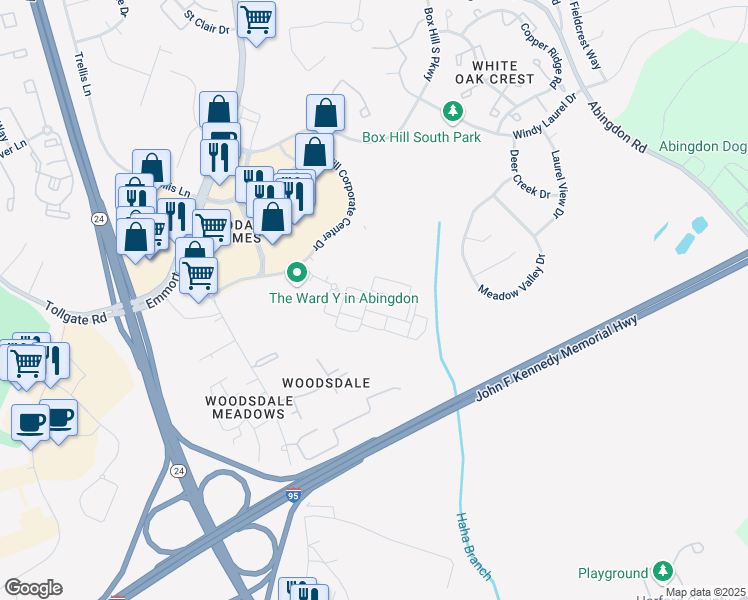 map of restaurants, bars, coffee shops, grocery stores, and more near 3405 McCurley Dr in Abingdon