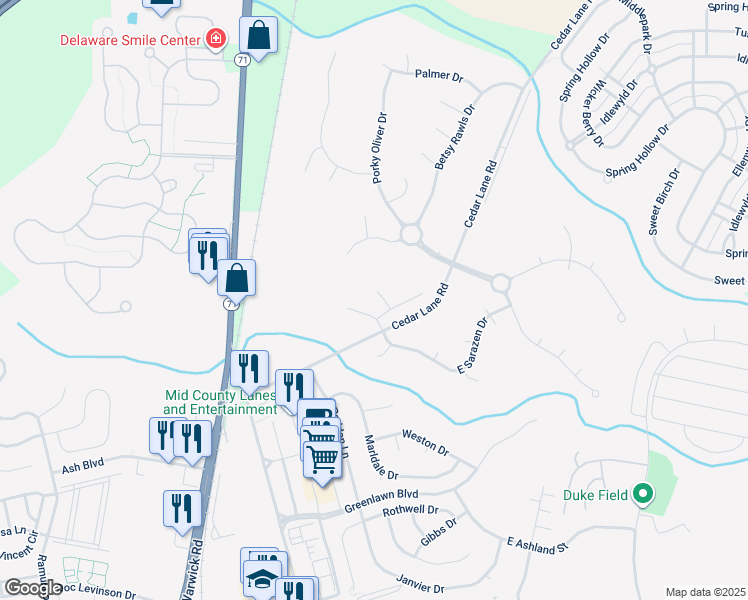 map of restaurants, bars, coffee shops, grocery stores, and more near 12 Demaret Court in Middletown