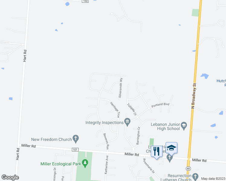 map of restaurants, bars, coffee shops, grocery stores, and more near 460 Pewter Hill Court in Lebanon