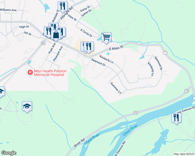 map of restaurants, bars, coffee shops, grocery stores, and more near 107 James St in Kingwood