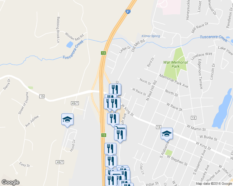 map of restaurants, bars, coffee shops, grocery stores, and more near 78 Old Mill Road in Martinsburg