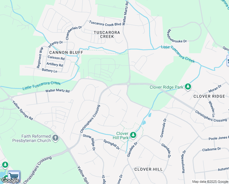 map of restaurants, bars, coffee shops, grocery stores, and more near 8306 Jordan Valley Way in Frederick