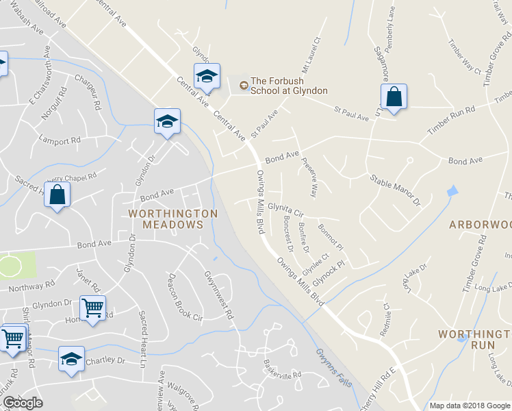 map of restaurants, bars, coffee shops, grocery stores, and more near 3 Bonton Court in Reisterstown