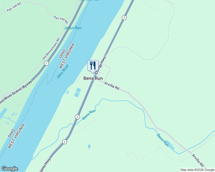 map of restaurants, bars, coffee shops, grocery stores, and more near Arvilla Road in Friendly