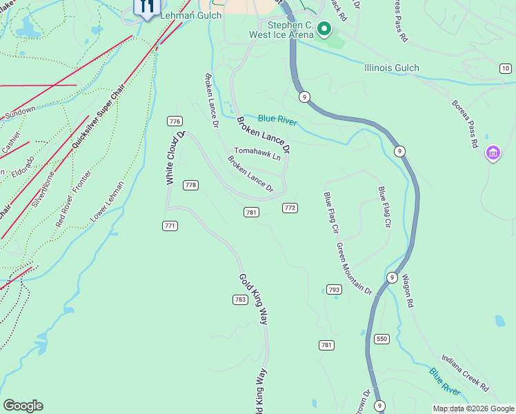 map of restaurants, bars, coffee shops, grocery stores, and more near 263 Silver Queen Drive in Breckenridge