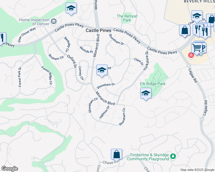 map of restaurants, bars, coffee shops, grocery stores, and more near 7088 Keech Way in Castle Rock