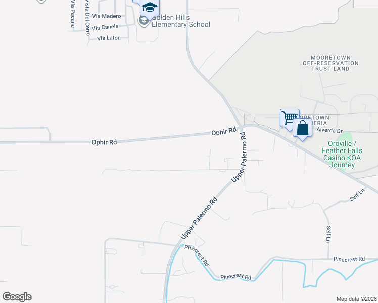 map of restaurants, bars, coffee shops, grocery stores, and more near 1078 Ophir Road in Oroville