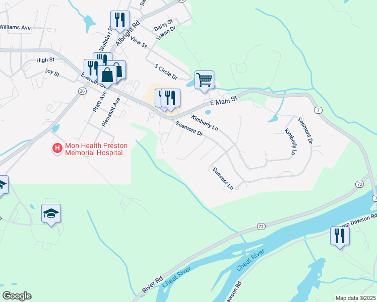 map of restaurants, bars, coffee shops, grocery stores, and more near 107 James St in Kingwood