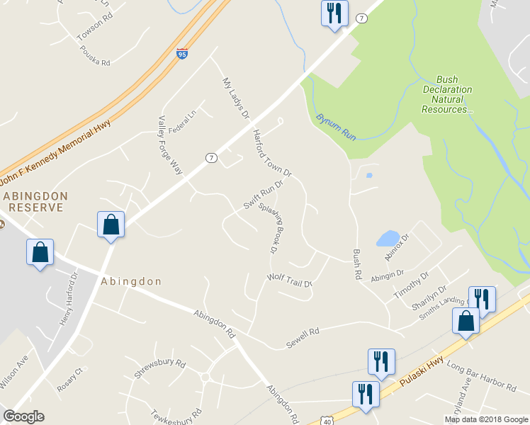 map of restaurants, bars, coffee shops, grocery stores, and more near 1224 Splashing Brook Drive in Abingdon