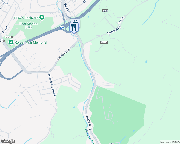 map of restaurants, bars, coffee shops, grocery stores, and more near 358 East Grafton Road in Fairmont