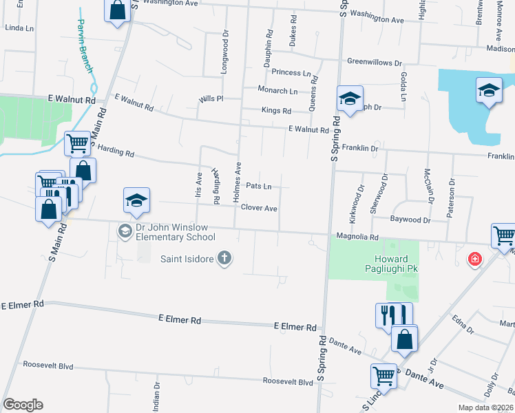 map of restaurants, bars, coffee shops, grocery stores, and more near 1803 Clover Avenue in Vineland