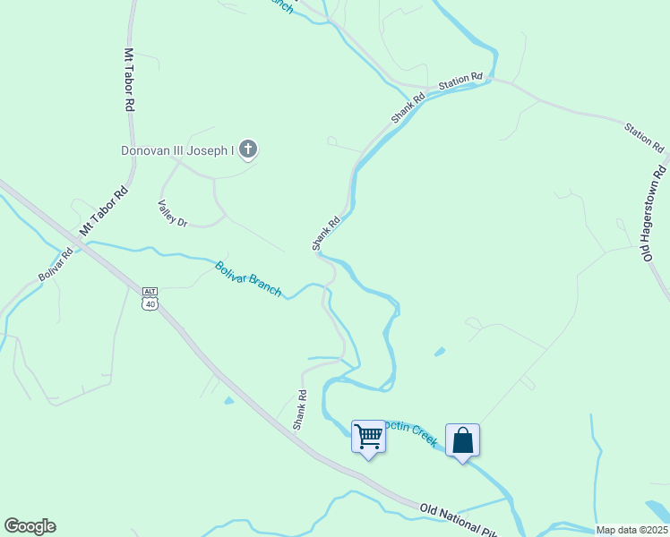 map of restaurants, bars, coffee shops, grocery stores, and more near Shank Road in Frederick County