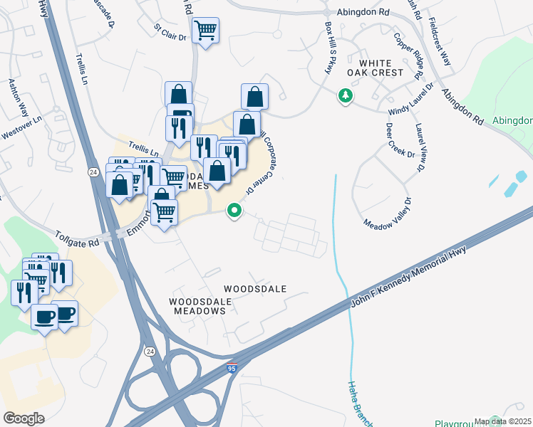 map of restaurants, bars, coffee shops, grocery stores, and more near 3405 McCurley Dr in Abingdon