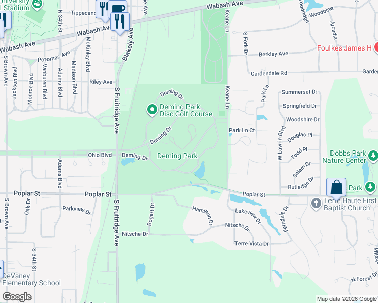 map of restaurants, bars, coffee shops, grocery stores, and more near in Terre Haute