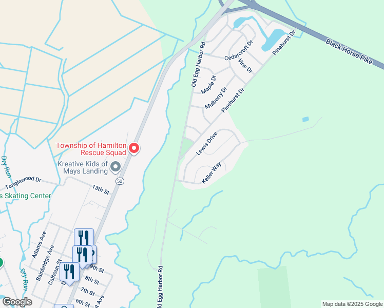 map of restaurants, bars, coffee shops, grocery stores, and more near 23 Lewis Drive in Hamilton Township
