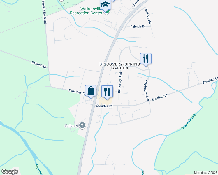 map of restaurants, bars, coffee shops, grocery stores, and more near 8740 Treasure Avenue in Walkersville