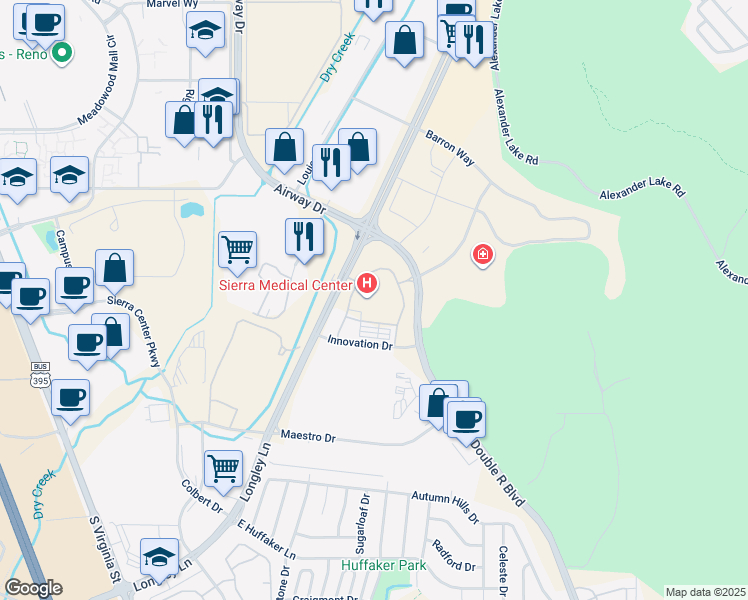 map of restaurants, bars, coffee shops, grocery stores, and more near 5904-5972 Longley Lane in Reno