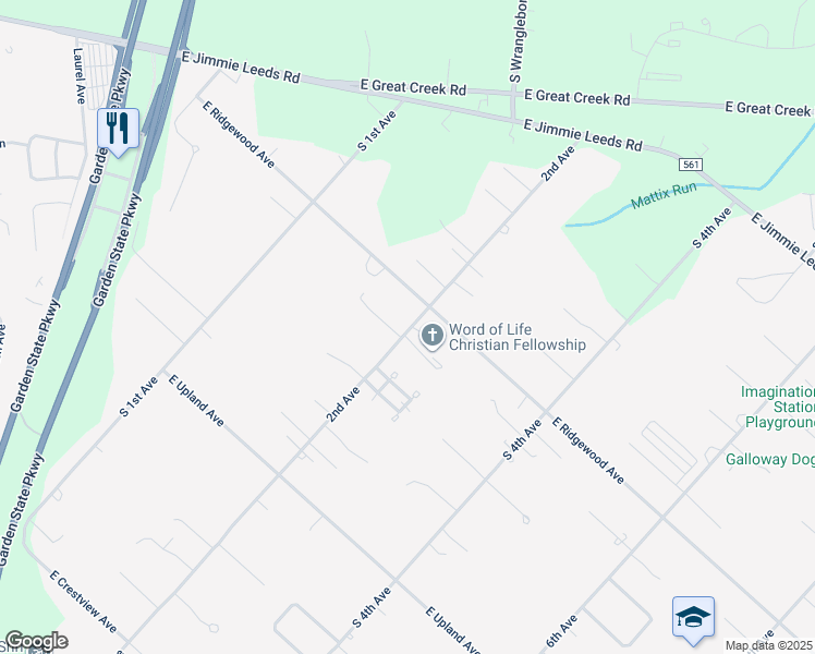map of restaurants, bars, coffee shops, grocery stores, and more near 501 South 2nd Avenue in Galloway