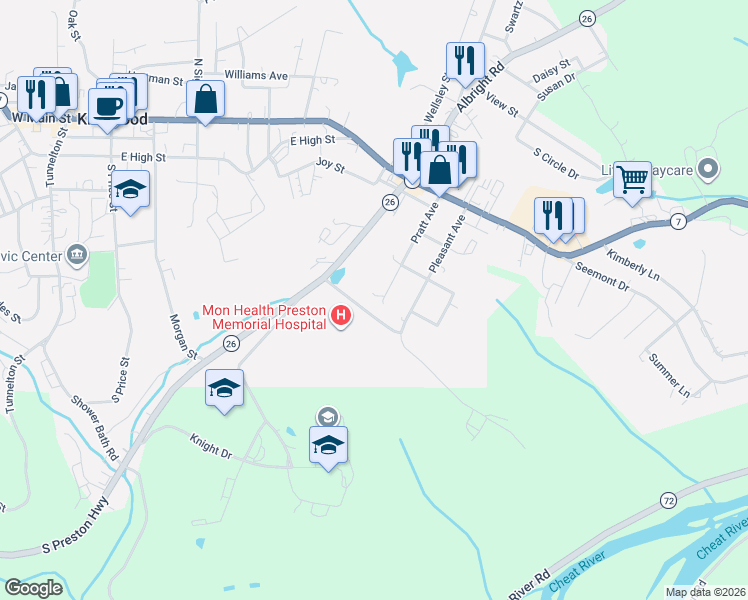 map of restaurants, bars, coffee shops, grocery stores, and more near 306-314 Pratt Ave in Kingwood