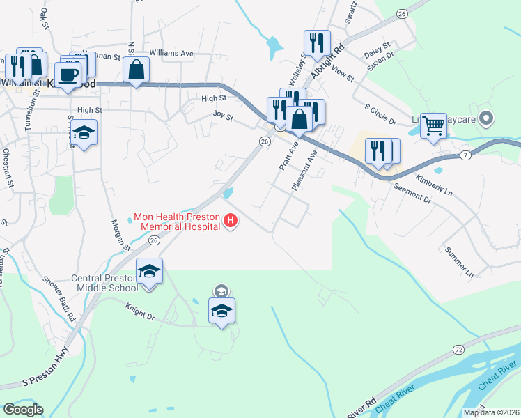 map of restaurants, bars, coffee shops, grocery stores, and more near 314 Pratt Ave in Kingwood