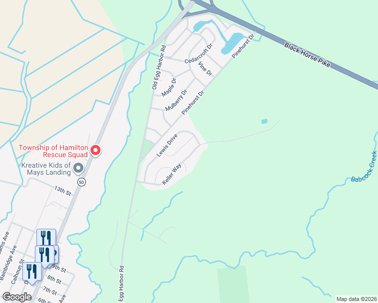 map of restaurants, bars, coffee shops, grocery stores, and more near 50 Vender Lane in Hamilton