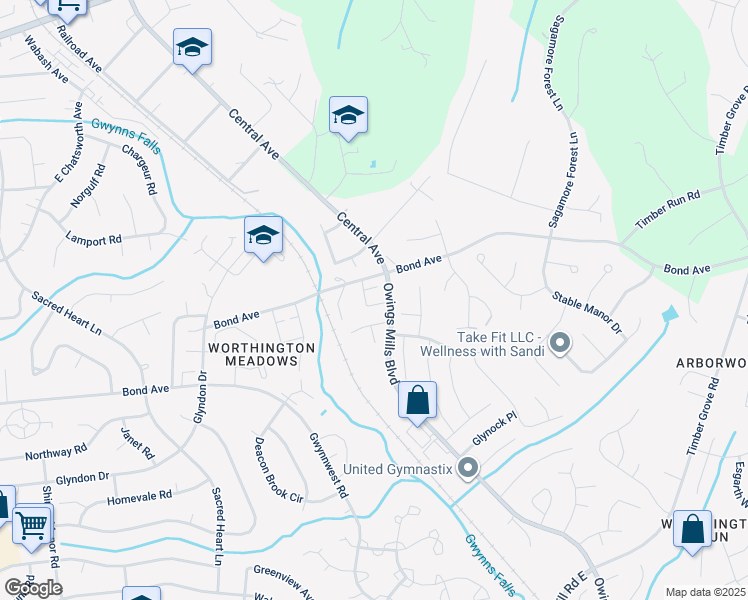 map of restaurants, bars, coffee shops, grocery stores, and more near 10 Greensborough Road in Reisterstown