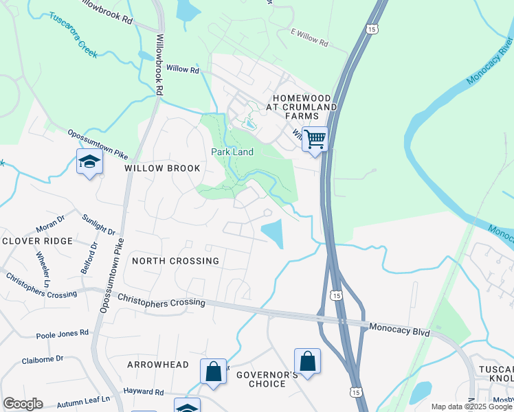 map of restaurants, bars, coffee shops, grocery stores, and more near 2057 Sumner Drive in Frederick