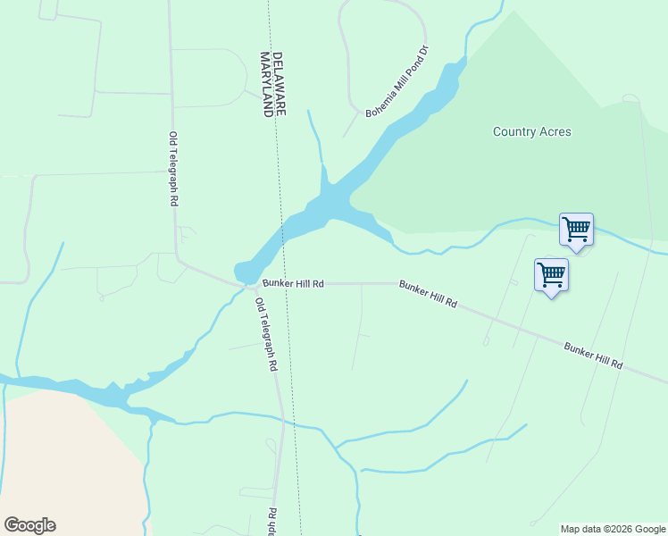 map of restaurants, bars, coffee shops, grocery stores, and more near 1487 Bunker Hill Road in Middletown