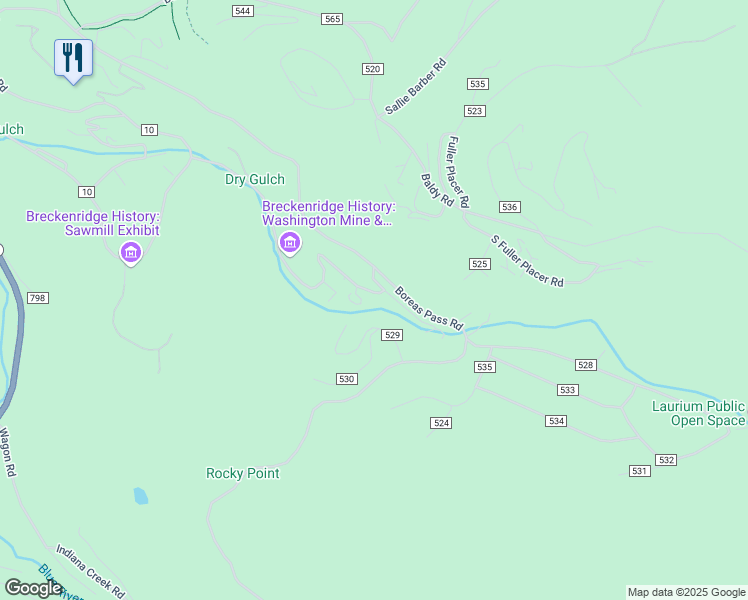 map of restaurants, bars, coffee shops, grocery stores, and more near 72 Illinois Gulch Road in Breckenridge
