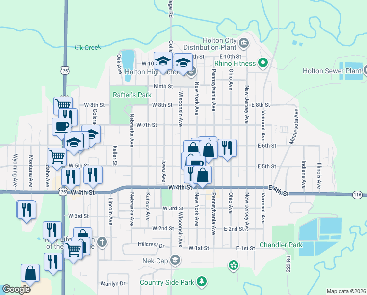 map of restaurants, bars, coffee shops, grocery stores, and more near 600 Wisconsin Avenue in Holton