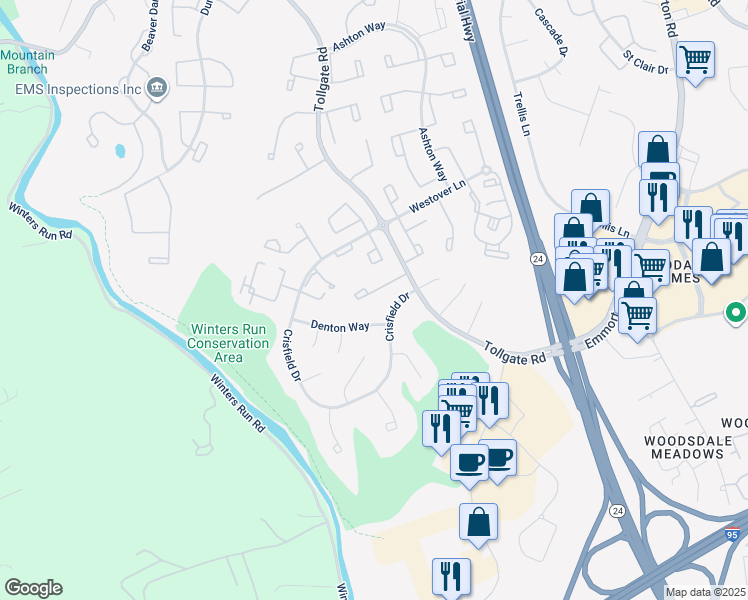 map of restaurants, bars, coffee shops, grocery stores, and more near 427 Kentmore Terrace in Abingdon
