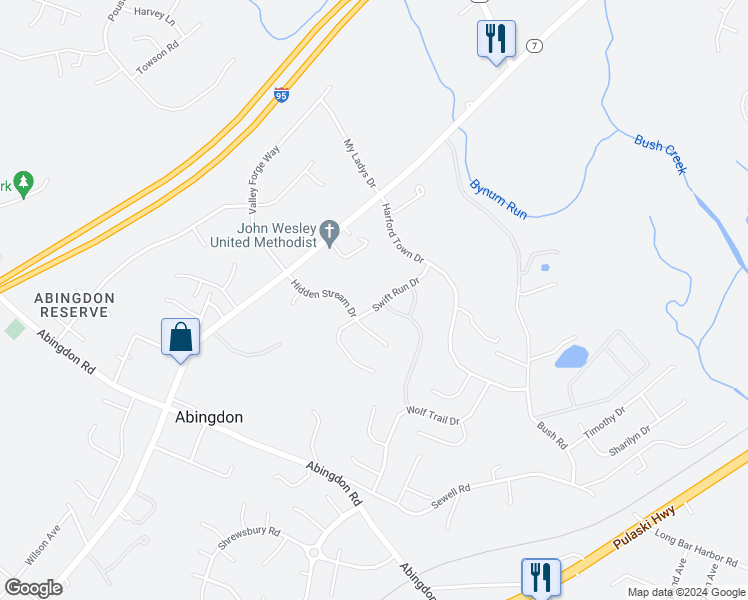 map of restaurants, bars, coffee shops, grocery stores, and more near 3812 Swift Run Drive in Abingdon