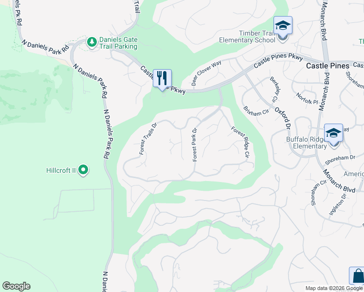 map of restaurants, bars, coffee shops, grocery stores, and more near 7157 Havenwood Drive in Castle Rock