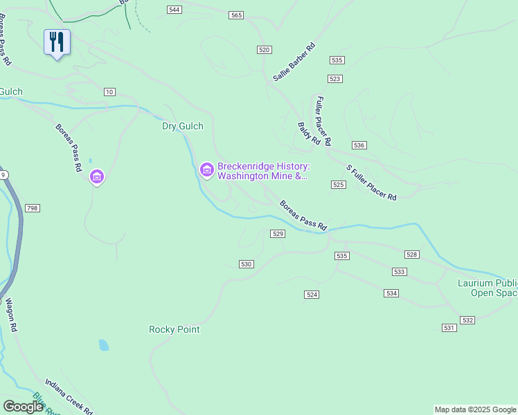 map of restaurants, bars, coffee shops, grocery stores, and more near 72 Illinois Gulch Road in Breckenridge