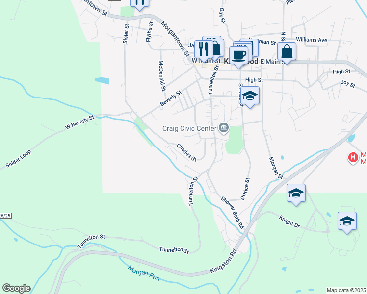 map of restaurants, bars, coffee shops, grocery stores, and more near 105 Charles Street in Kingwood