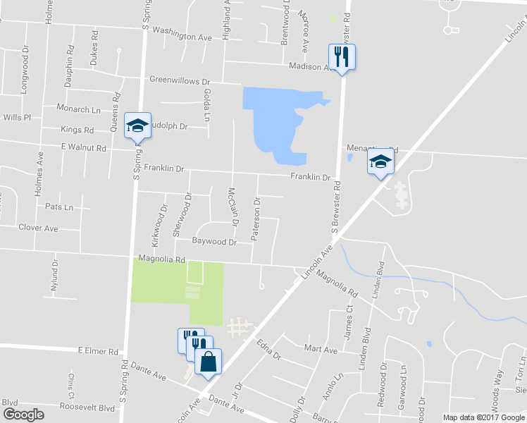map of restaurants, bars, coffee shops, grocery stores, and more near 2432 Buttonwood Drive in Vineland
