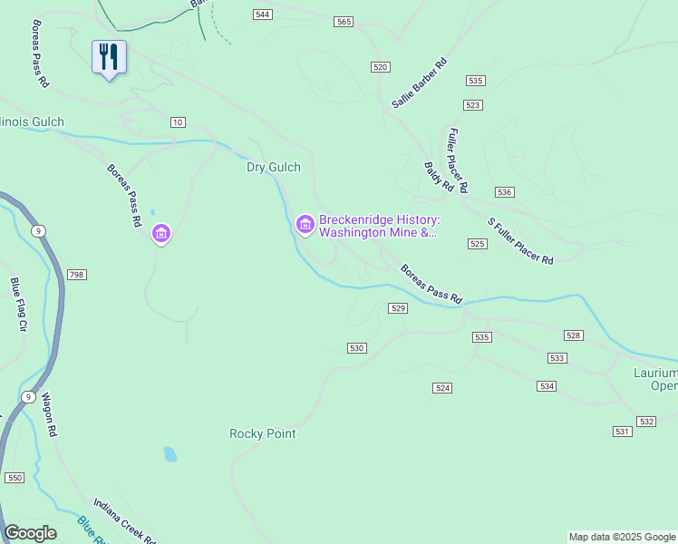 map of restaurants, bars, coffee shops, grocery stores, and more near 265 Illinois Gulch Road in Breckenridge