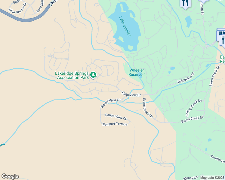 map of restaurants, bars, coffee shops, grocery stores, and more near 2651 Alpine Creek Road in Reno