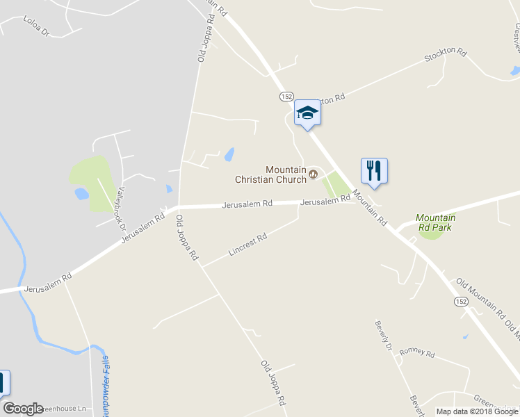 map of restaurants, bars, coffee shops, grocery stores, and more near 2509 Jerusalem Road in Harford County