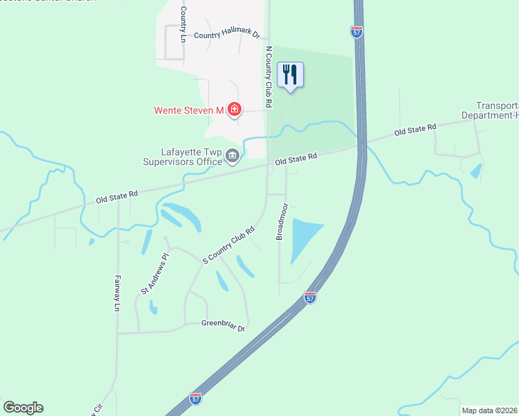 map of restaurants, bars, coffee shops, grocery stores, and more near 6 South Country Club Road in Mattoon