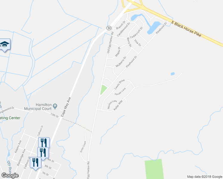 map of restaurants, bars, coffee shops, grocery stores, and more near 33 Lewis Drive in Hamilton Township